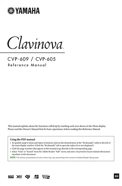 yamaha雅马哈CVP-609_605 Reference Manual